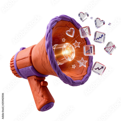 Colorful Megaphone with Social Media Growth Symbols
