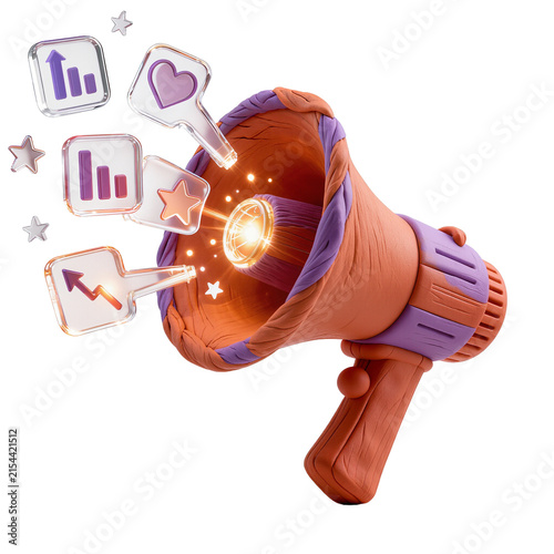Colorful Megaphone with Social Media Growth Symbols