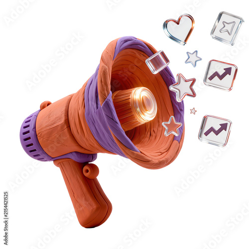 Colorful Megaphone with Glowing Marketing Symbols