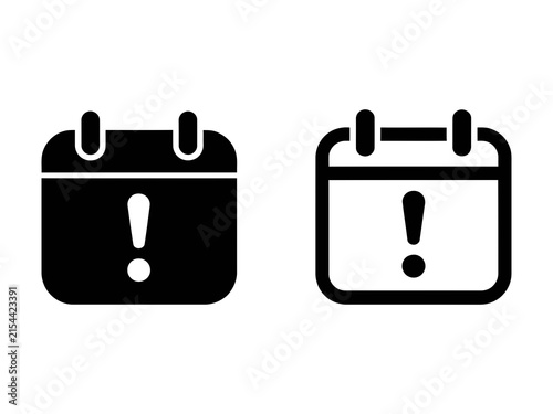 Two flat calendar icons with exclamation mark symbol for schedule deadline alerts