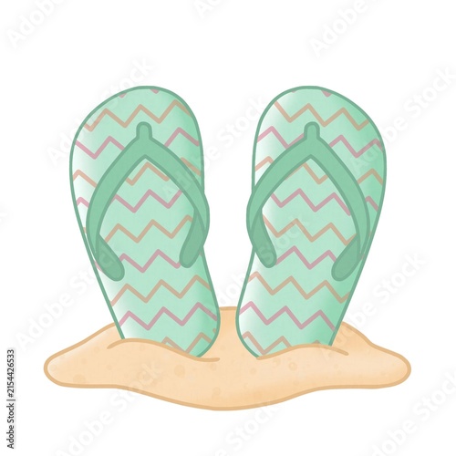 Canvas Print Colorful Flip Flops on the Beach