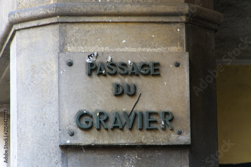 Passage du Gravier street name sign at French city of Rouen on a summer day. Photo taken July 13th, 2026, Rouen, Normandie, France.