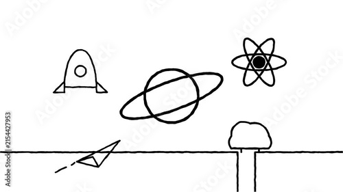 Hand Drawn Animation of Space Exploration and Science Concepts.