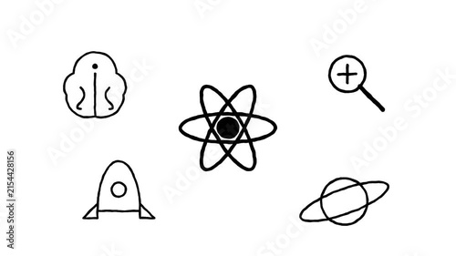 Animated Hand Drawn Science and Technology Icons Set.
