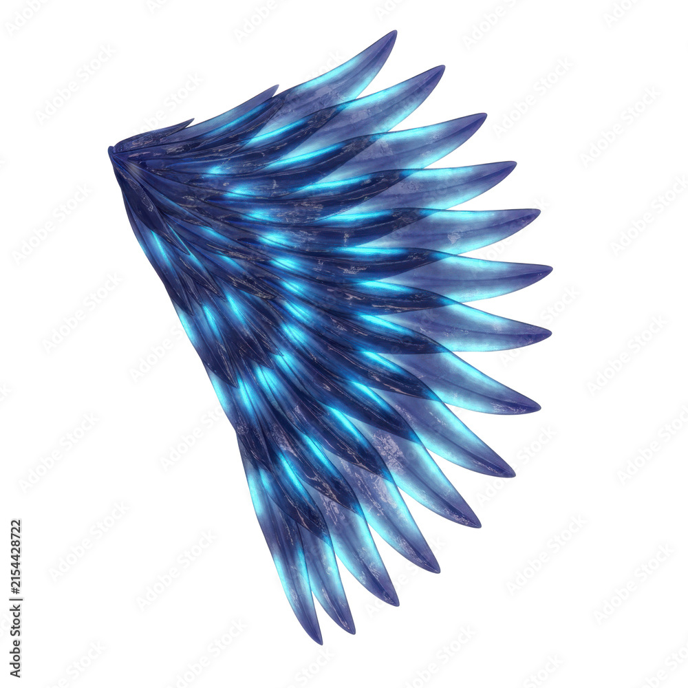 Fototapeta premium Glowing Abstract Fantasy Wing with Bioluminescent Blue Feathers