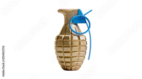 Fotografie Golden pineapple hand grenade with blue pin, isolated on transparent background