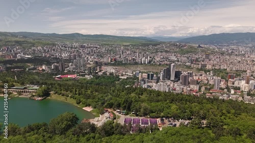 Aerial Panoramic View of Turtle Lake and Tbilisi Cityscape