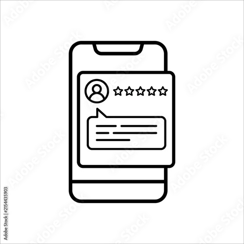 Customer Review and Five Star Rating on Smartphone Line Icon