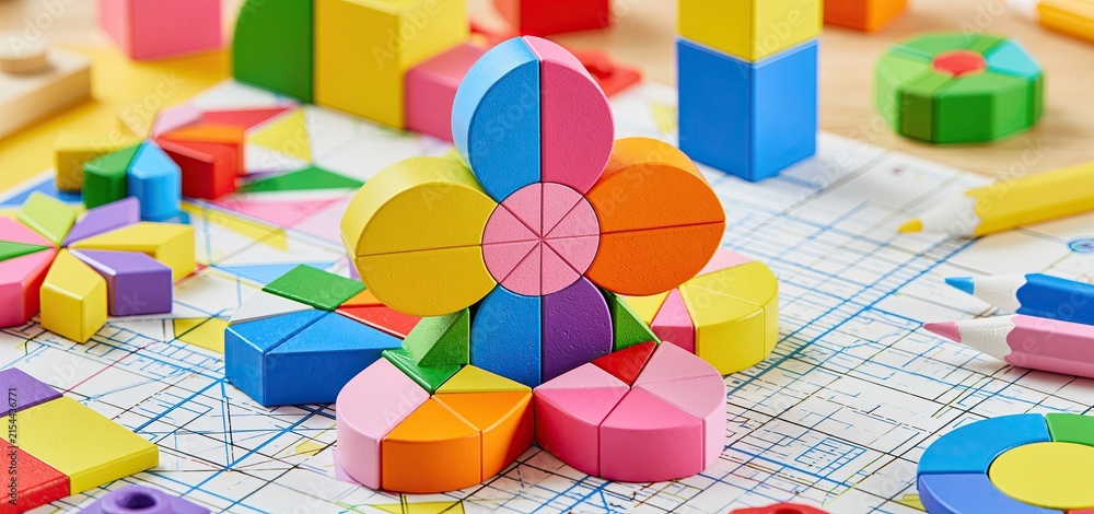 Naklejka premium Colorful building blocks arranged like a flower bouquet inspiring creative architectural designs.