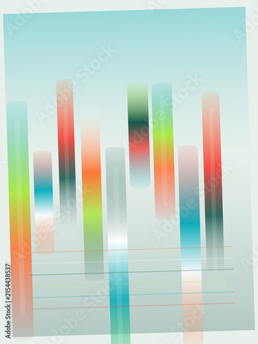 Abstract vertical bars with gradient colors and horizontal lines on a light blue background