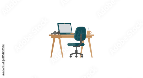 Minimalist home office desk setup with laptop and chair
