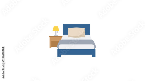 Minimalist Illustration of a Single Bed with a Nightstand