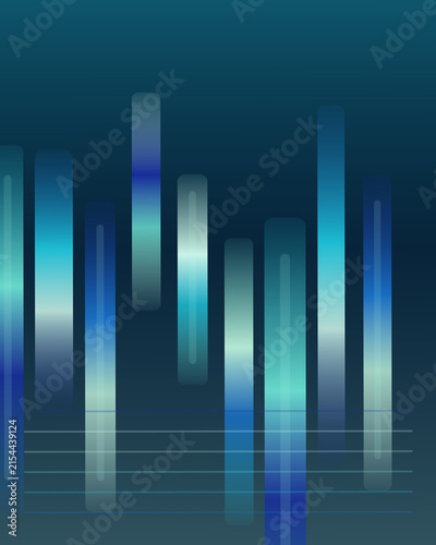 Cool blue and teal gradient bars with horizontal lines on a deep blue background