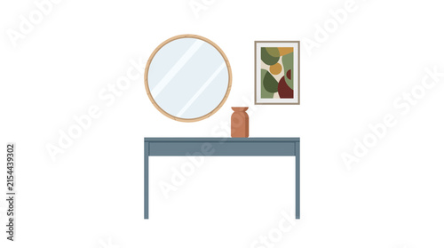 Modern Console Table with Mirror and Art