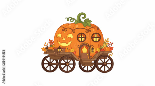 Cute Halloween pumpkin carriage illustration for autumn holiday design and festive decor.
