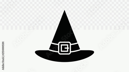 Black witch hat icon for Halloween party design and spooky holiday vector graphics.