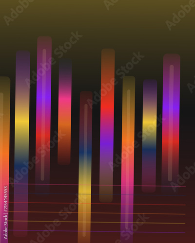 Vibrant gradient bars with horizontal lines on a dark background