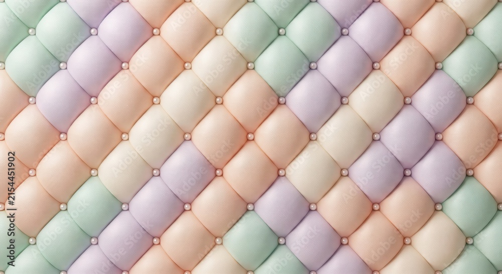 Naklejka premium Pastel colored quilted fabric texture with pearl buttons for luxury interior design.