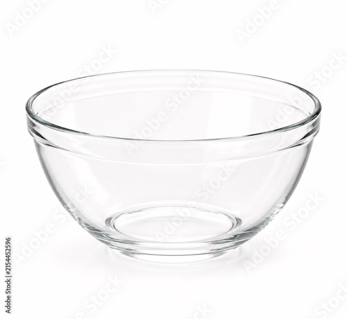 Clear glass bowl on white background