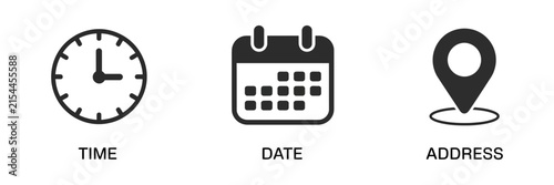 Quadro su tela time date and address icon set with calendar clock and location symbols