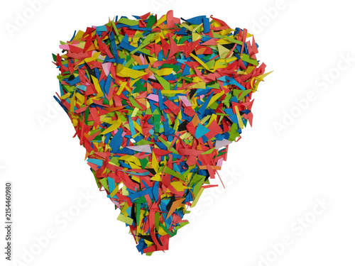 Colorful paper confetti pieces shaped like a triangle for party celebration isolated on white background