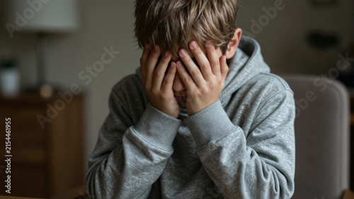 Child hiding face, possibly upset or overwhelmed