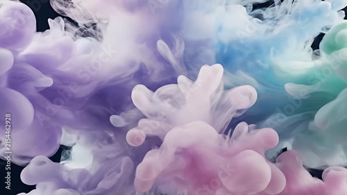 Abstract pastel ink clouds swirling in dark space.