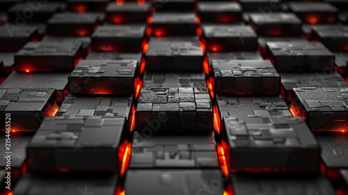 Dark Abstract Geometric Blocks 3D Render Background For Modern Design