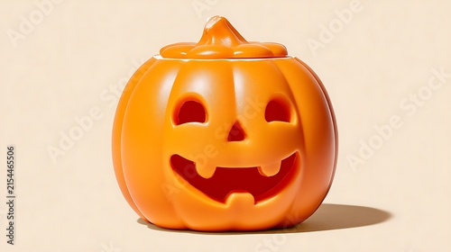 Bright Orange Halloween Pumpkin Candle Holder with Carved Jack-o'-Lantern Face