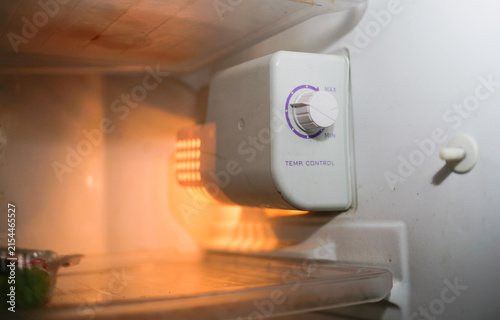 close up of temperature control panel refrigerator