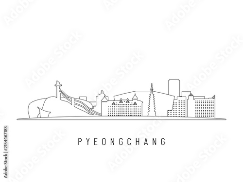 Detailed Pyeongchang skyline vector illustration. Pyeongchang buildings in line art style, perfect for modern designs.
