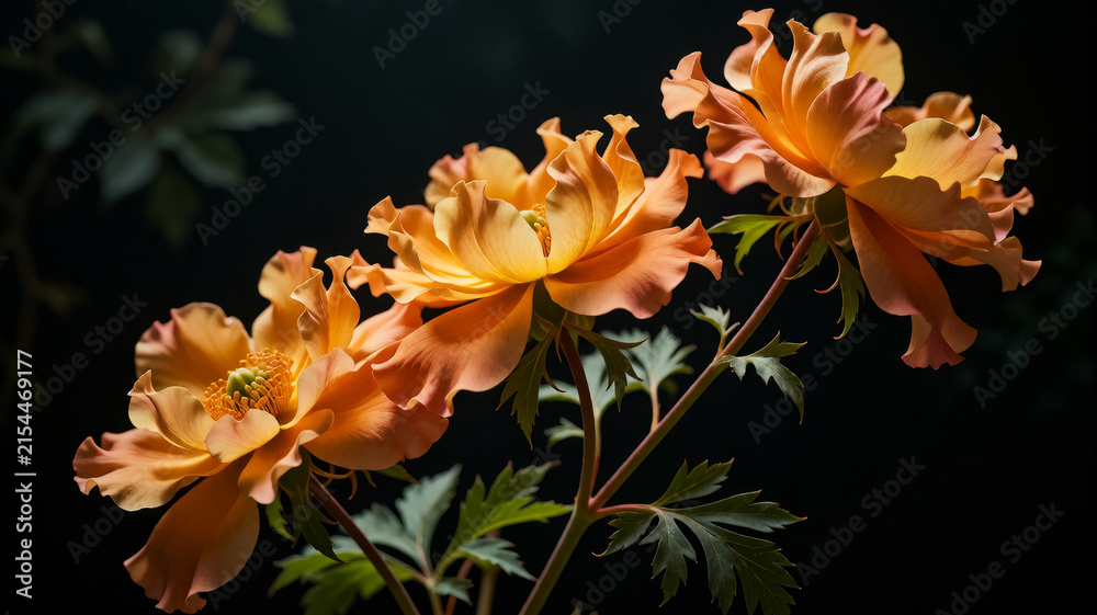 Fototapeta premium Close-up of vibrant orange flowers with dark backdrop