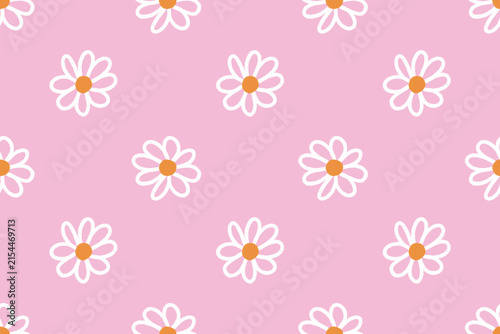Cute Pink Daisy Seamless Pattern with White Flowers on Pastel Background Sweet Spring Floral Textile Design
