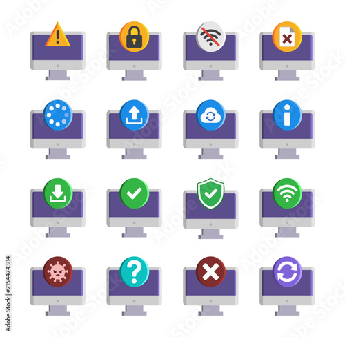 Computer System Status and Security Flat Icon Set