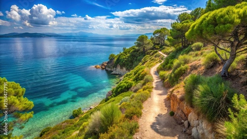 Coastal hiking path on chalkidiki kassandra peninsula near sane sani greece