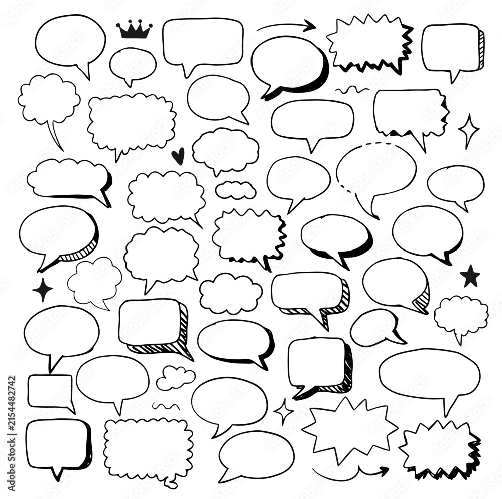 Fototapeta premium Hand drawing speech bubbles communication doodle set