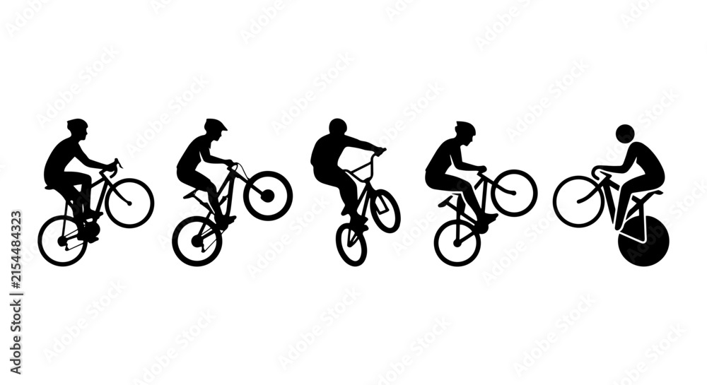Fototapeta premium BMX Bicycle Tricks Silhouettes, Extreme Sports Action, Dynamic Cycling Performance Icons