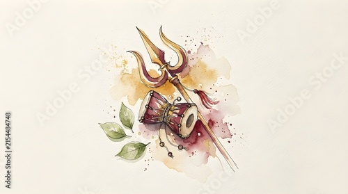 Trident and drum with leaves