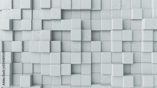 White cubes forming a three dimensional grid pattern with varying depths create a sophisticated architectural texture for interior walls.
