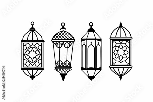 Decorative islamic lantern vector illustration set featuring intricate geometric patterns for ramadan celebration and cultural festival graphic design projects elegant style