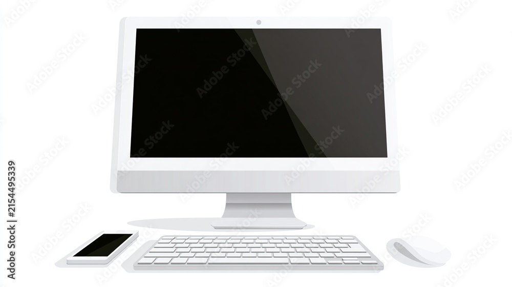 Fototapeta premium Modern Desktop Computer Setup with Keyboard Mouse and Smartphone