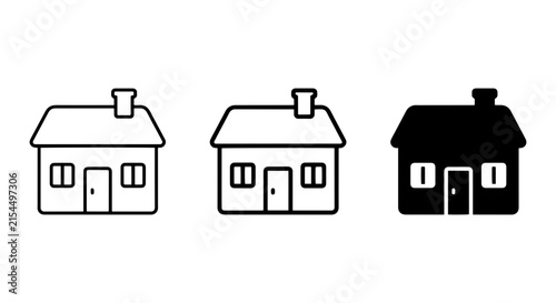 Simple House Icons, Minimalist Home Symbols, Outline and Solid Black Building Graphics