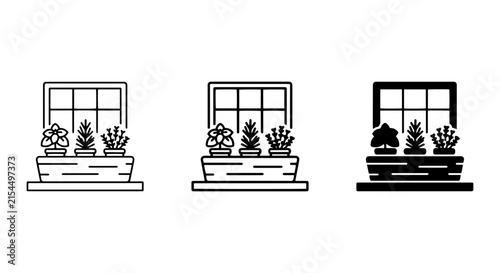 Window Box Plants, Garden Icons Set, Floral Decor Vector Graphics, Home Gardening Elements