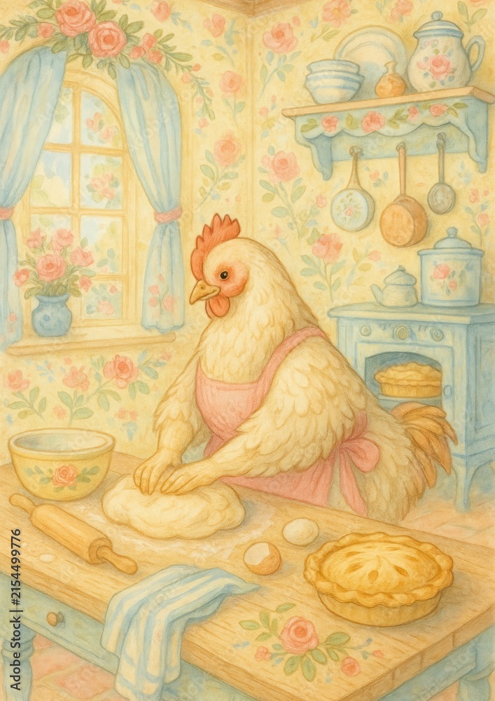Fototapeta premium Whimsical chicken baking kitchen