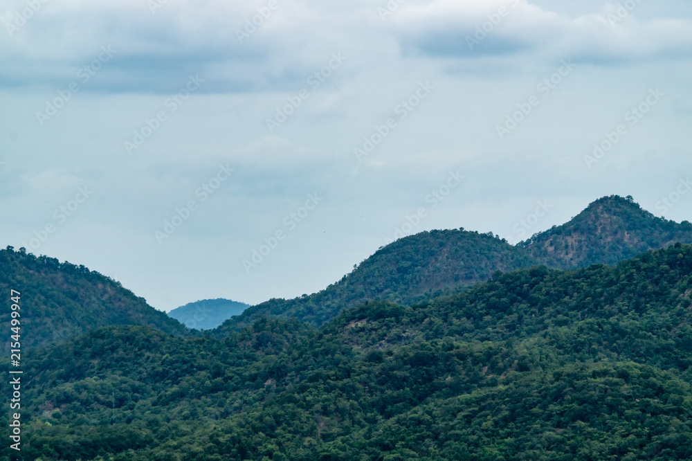Obraz premium Landscape of mountain with blue sky and cloud at Kanchanaburi, Thailand.