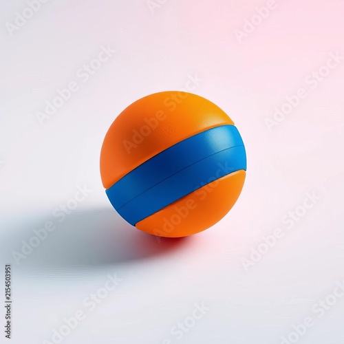 Isolated orange ball with vibrant blue stripes on clean white surface, texture, close-up