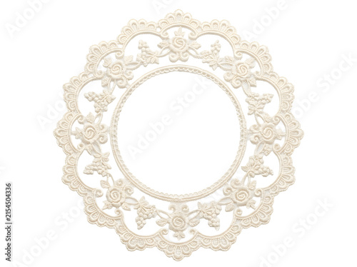 Obraz na plátně Circular lace frame with rose motifs for wedding invitations.