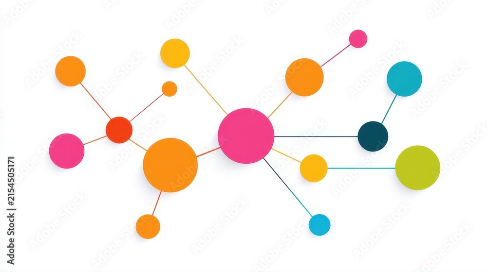 Obraz premium A creative mind map chart clipart, brainstorming process element, colorful connected nodes, flat design, isolated on white background.