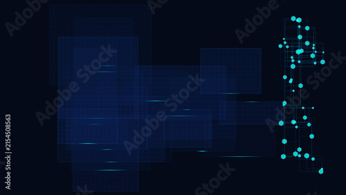 Cybernetic Digital Data Panels with Glowing Hexagon Nodes