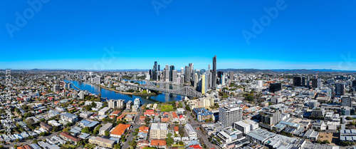 Brisbane City Skyline and Residential Suburbs, Queensland, Australia